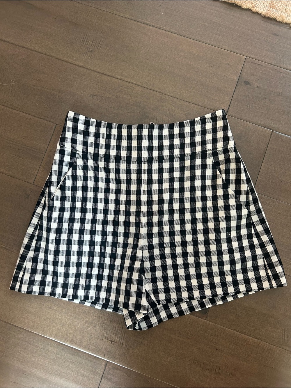 Alice + Olivia Black and White Gingham High-Waist Shorts